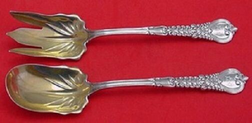 Florentine By Tiffany Sterling Silver Salad Serving Set 2-PC Goldwashed 10"