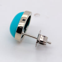 14k White Gold Genuine Natural Kingman Turquoise Stud Earrings (#J6112)