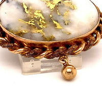 14k Yellow Gold Victorian Genuine Natural Gold Vein Quartz Pin Brooch (#J4872)