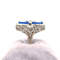 14k White Gold Blue Onyx Filigree Ring with Diamond Jewelry (#J5709)