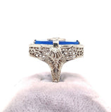 14k White Gold Blue Onyx Filigree Ring with Diamond Jewelry (#J5709)