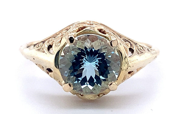 10k Yellow Gold Filigree 1.14ct Genuine Natural Aquamarine Ring (#J4354)