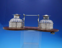 Goodnow and Jenks Sterling Silver Inkwell w/ Glass Inlaid Wood c.1893-1905 #4325