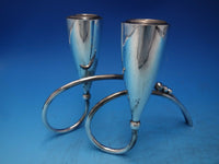 Mexican Sterling Silver Candle Holder 2-light 5 7/8" x 8" Modern Beaded (#6497)