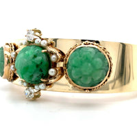 14k Yellow Gold Wide Heavy Gold Bangle Bracelet with Jade (#J5426)