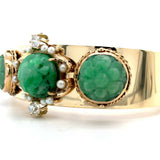 14k Yellow Gold Wide Heavy Gold Bangle Bracelet with Jade (#J5426)
