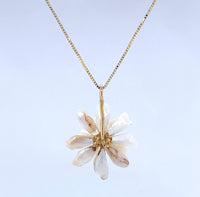 14k Yellow Gold Freshwater Pearls and Sapphire Daisy Pendant Jewelry (#J4957)