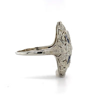 18k White Gold Art Deco Long Genuine Natural Diamond Filigree Ring (#J5584)