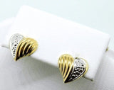 14k Yellow and White Gold Heart Stud Earrings Jewelry (#J4441)