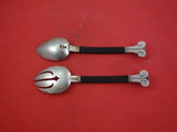 Aztec by Hector Aguilar Mexican Sterling Silver Salad Serving Set w/ebony 8 3/4"