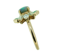 14k Rose Gold Genuine Natural Opal Emerald and Diamond Ring (#J4775)