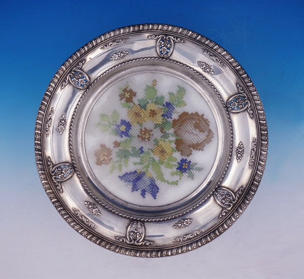 Rose Point by Wallace Sterling Silver Plate w/Glass & Needlepoint Pattern #3134