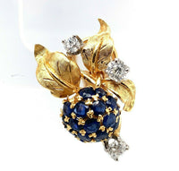 18k Gold Antique Genuine Natural Sapphire and Diamond Blackberry Earrings #J5433