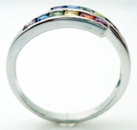 14k White Gold Genuine Natural Rainbow Sapphire Bypass Ring Jewelry (#J234)