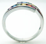 14k White Gold Genuine Natural Rainbow Sapphire Bypass Ring Jewelry (#J234)