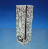 .950 Silver Lipstick Case with Crown and Mirror Hand Engraved 2 1/4" (#6808)