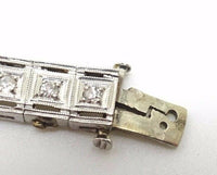 Art Deco Platinum Genuine Natural Diamond Bracelet with Emeralds (#J3489)