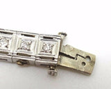 Art Deco Platinum Genuine Natural Diamond Bracelet with Emeralds (#J3489)