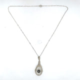 14k White Gold Genuine Natural Rock Crystal Quartz Filigree Pendant (#J5933)