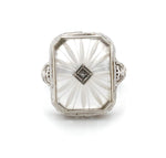 14k White Gold Genuine Natural Rock Crystal Quartz Filigree Ring Jewelry #J5931