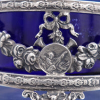 Wilcox Sterling Silver Salt Cellar Master Swags Ribbon Cobalt Glass 7228 (#6941)