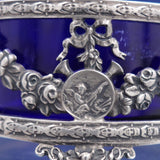 Wilcox Sterling Silver Salt Cellar Master Swags Ribbon Cobalt Glass 7228 (#6941)