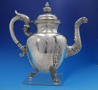 John Wesley Forbes Coin Silver Tea Pot Figural Lion Spout Lion Paw Feet (#3987)