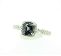 14k Gold 1.10ct Cushion Grey Genuine Natural Spinel Ring w/Diamond Halo (#J4455)