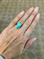 14k White Gold Art Deco Genuine Natural Turquoise Filigree Ring (#J5212)