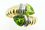 14k Gold Trillion Cut Genuine Natural Peridot and Diamond Bypass Ring (#J4241)