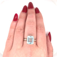 5.46ct Emerald Cut Genuine Natural Aquamarine 14k White Gold Ring (#J5790)