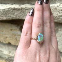 2.96ct Genuine Natural Opal 14k Yellow Gold Ring with Decorative Setting #J6080