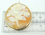 14k Gold Round Genuine Natural Shell Cameo Pin / Pendant with Roses (#J4232)