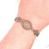 10k Gold Art Deco Genuine Natural Diamond Rock Crystal Filigree Bracelet #J5454