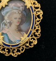18k Hand Painted Portrait Pin Marie Antoinette (#J5380)