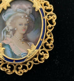 18k Hand Painted Portrait Pin Marie Antoinette (#J5380)