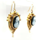 Incredible 14k Genuine Natural Black White Agate Stone Cameo Earrings (#J5511)