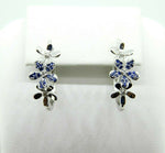 14k Gold Blue Genuine Natural Sapphire and Diamond Flower Earrings (#J4317)