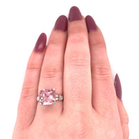 18k White Gold 5 Carat Asscher Cut Pink Genuine Natural Tourmaline Ring (#J5613)
