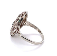 14k White Gold Art Deco Three Stone Diamond Filigree Ring (#J5631)