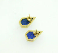 14k Gold Intarsia Stud Earrings with Genuine Natural Opal Lapis Inlay (#J5073)