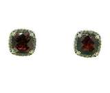 14k Gold Genuine Natural Garnet and Diamond Halo Stud Earrings (#J4664)