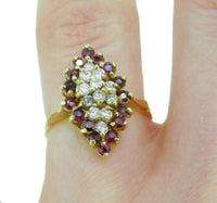 14k Yellow Gold Genuine Natural Ruby and Diamond Cocktail Ring (#J527)