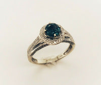 14k White Gold 1.03 Carat Teal Genuine Natural Sapphire Diamond Ring (#J5220)