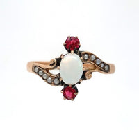 14k Yellow Gold Victorian Opal and Red Paste Stone Ring (#J6139)