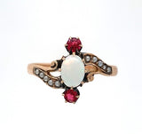 14k Yellow Gold Victorian Opal and Red Paste Stone Ring (#J6139)