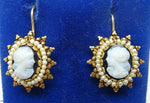 14k Victorian Hard Stone Dangle Earrings with Pearls (#C3488)