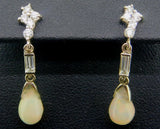 14k Gold Briolette Genuine Natural Opal Earrings with Twelve Diamonds (#J4079)