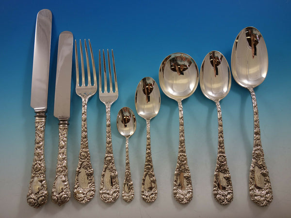 Chrysanthemum by Durgin Sterling Silver Flatware Set Service 107 Pcs K Monogram