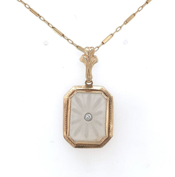 10k Yellow Gold Genuine Natural Rock Crystal Diamond Pendant w/14k Chain #J6200